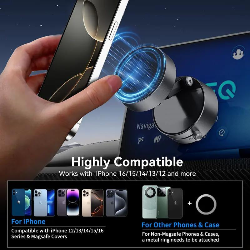 Upgraded Vacuum Suction Phone Mount, Magnetic Car Phone Holder, for Iphone 16 Car Mount, Ideal for Car/Gym/Mirror/Shower/Smooth Surface, Car Accessories Fit for Iphone 16 Pro Max 15