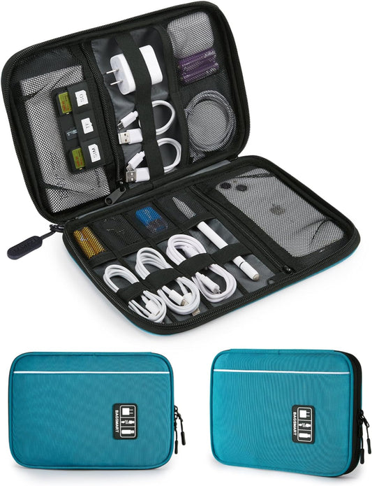 Electronics Organizer Travel Case, Small Cable Organizer Bag for Travel Essentials, Tech Organizer as Accessories, Cord Organizer for Phone, Power Bank SD Card, Blue